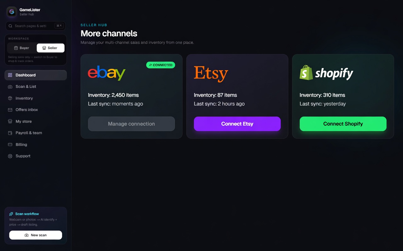 Preview of Etsy & Shopify channels